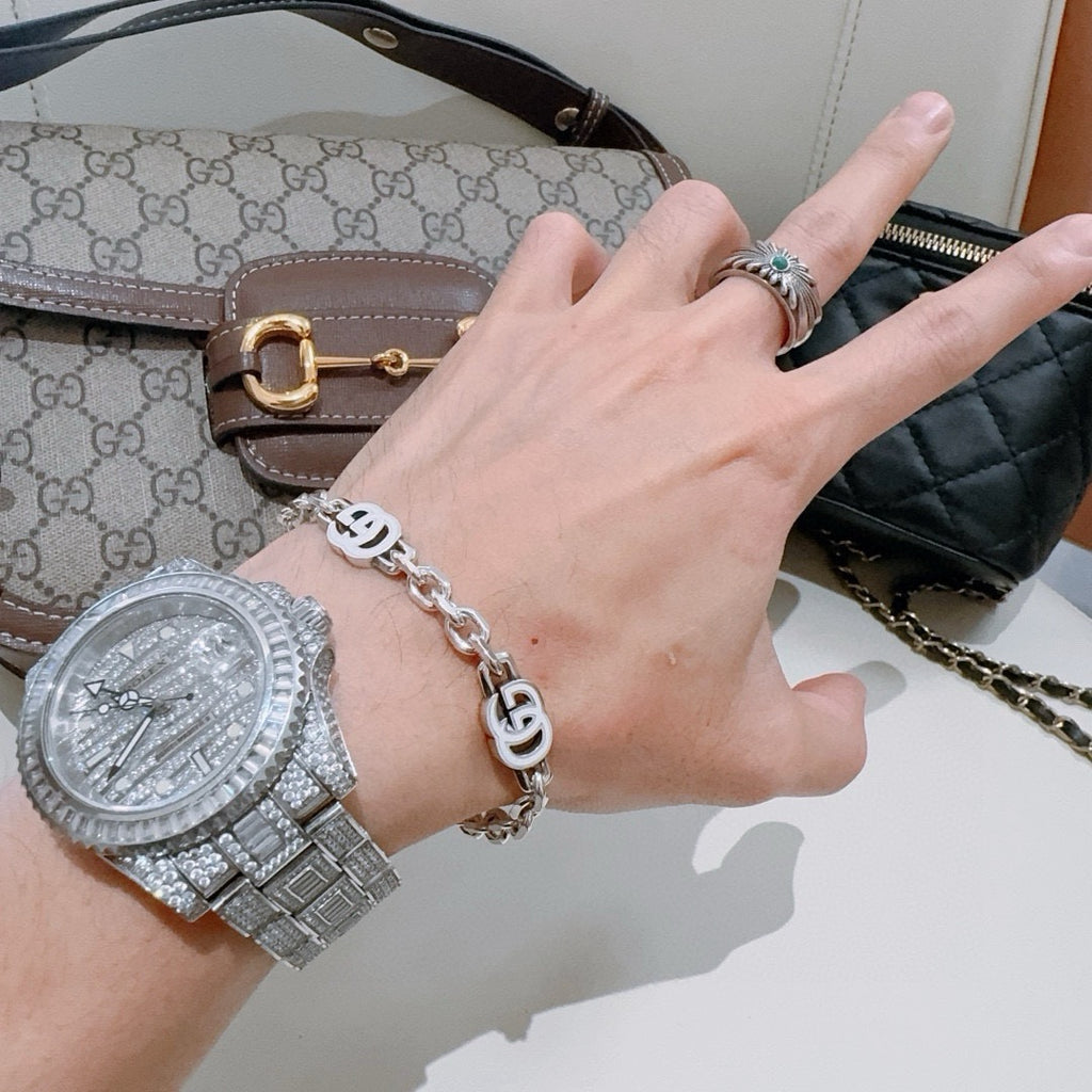 Geometric Emblem Bracelet in Polished Metal-Tone – Design 049 detail view