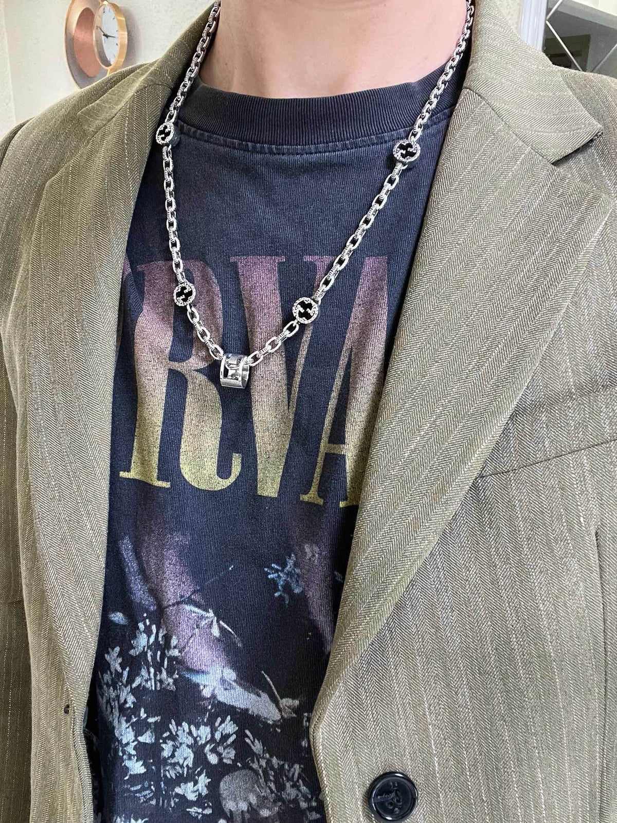 Double-G Emblem Pendant Necklace in Polished Metal-Tone – Design 105 styled product view