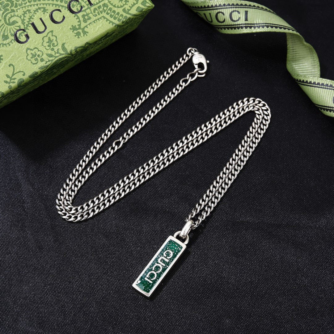 Double-G Emblem Pendant Necklace in Polished Metal-Tone – Design 040 styled product view