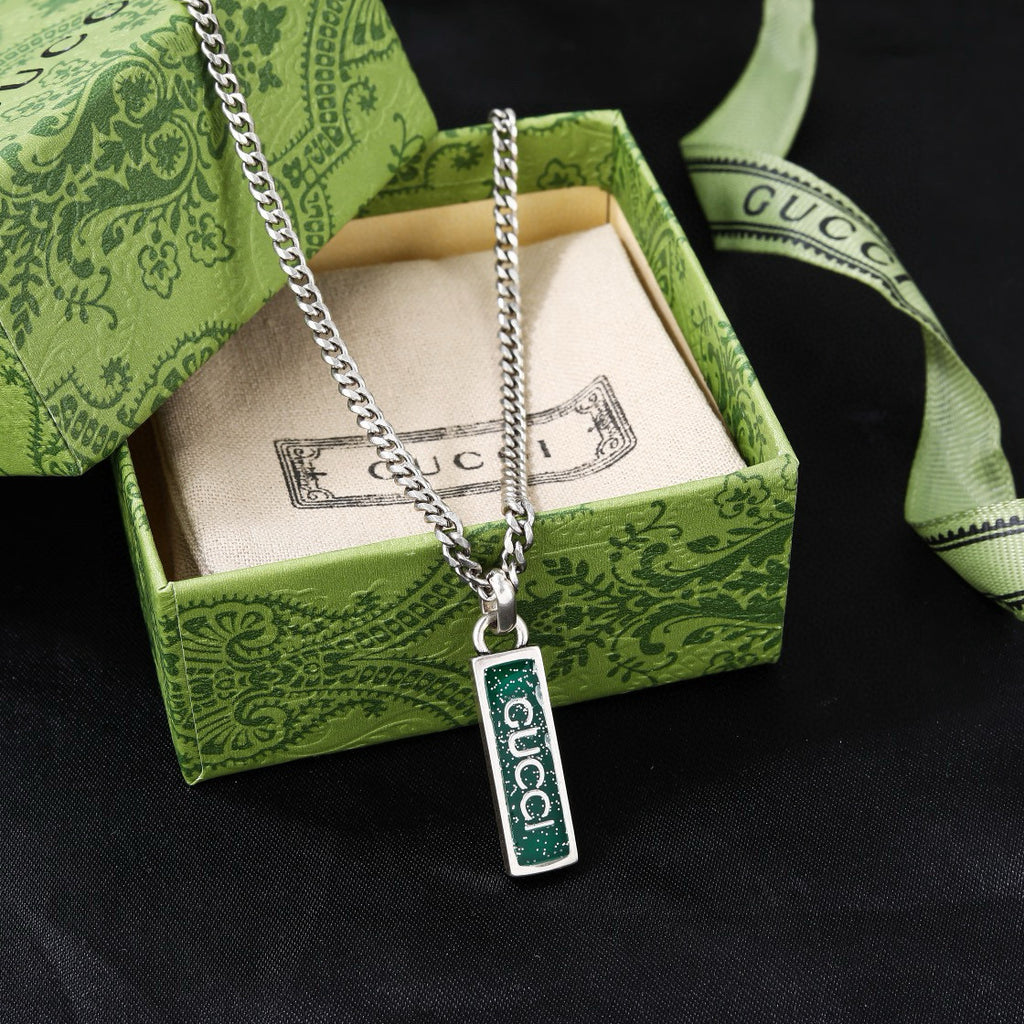Double-G Emblem Pendant Necklace in Polished Metal-Tone – Design 040 side detail