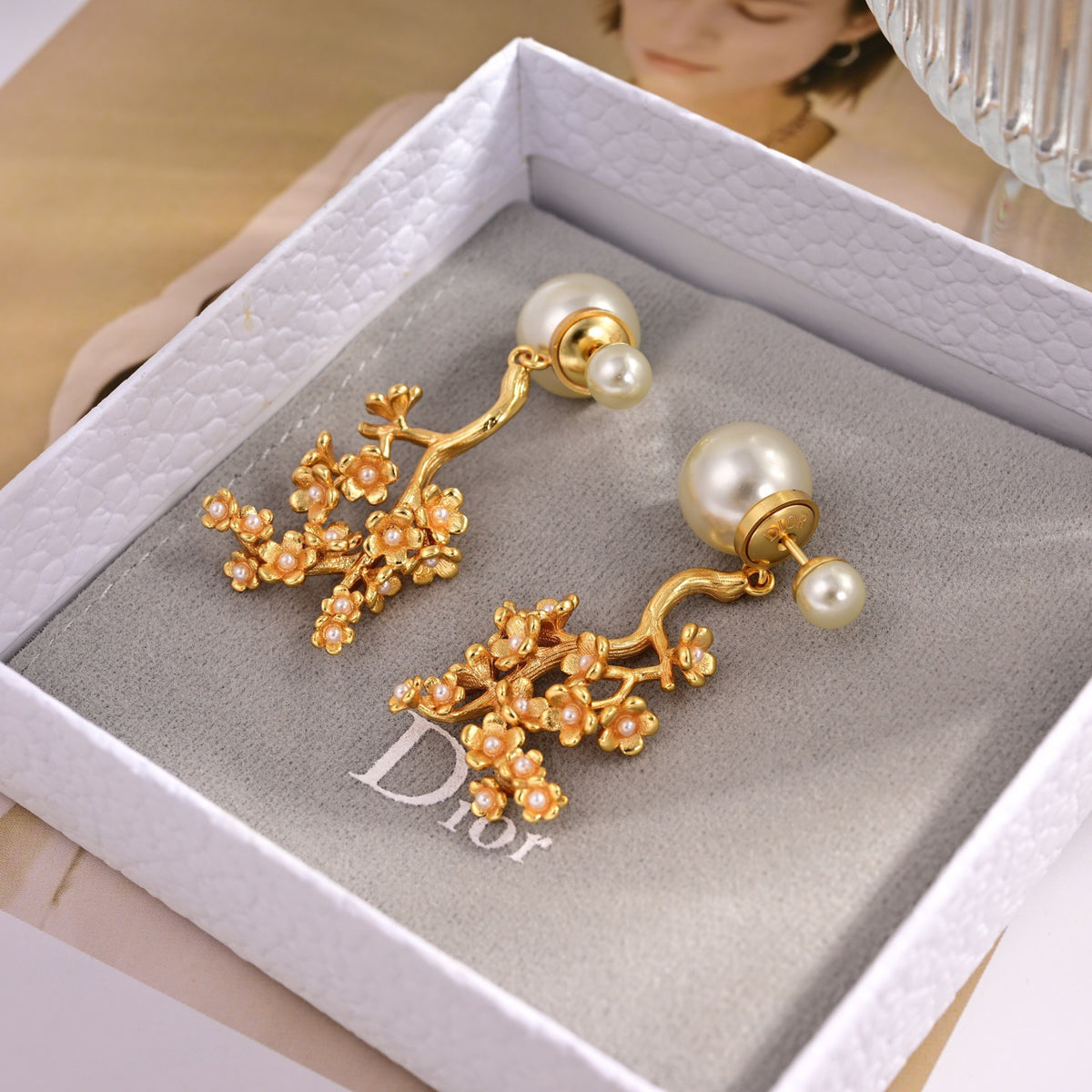 Graphic Letter Motif Statement Earrings in Polished Metal-Tone – Design 015 detail view