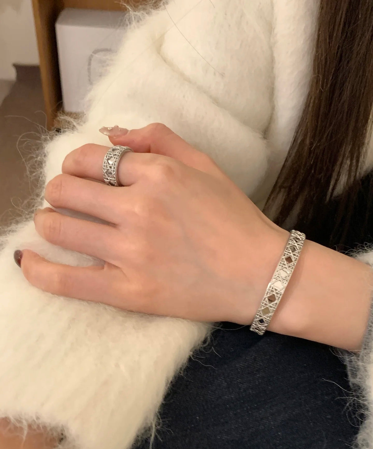 Sculptural Statement Bracelet in Polished Metal-Tone – Design 003 detail view