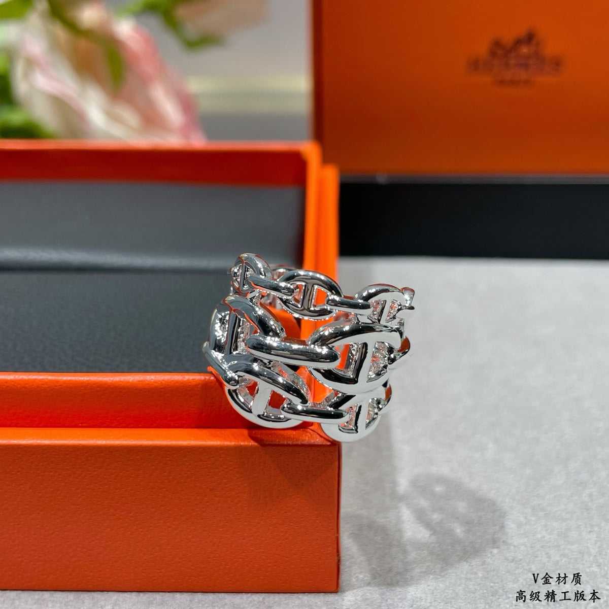 Toggle Statement Ring in Polished Metal-Tone – Toggle Detail – Design 005 detail view