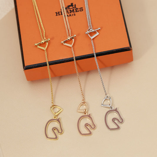 Horse Head Pendant Necklace in Rose-Gold-Tone – Rose Gold Detail – Design 002 main product view