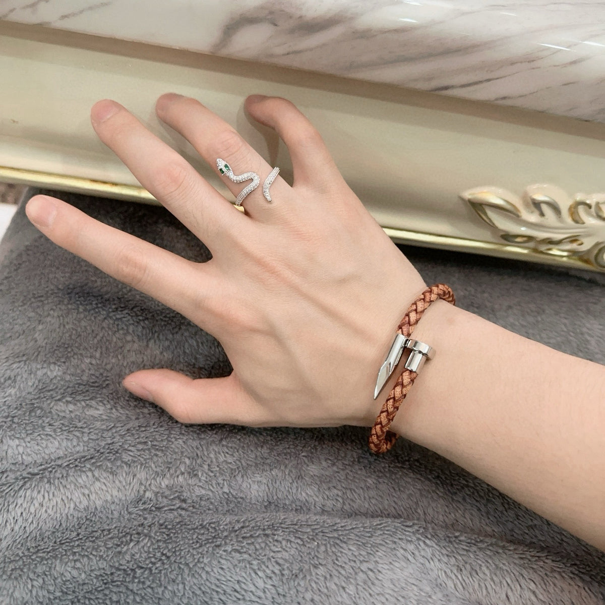 Sculptural Statement Bracelet in Gold-Tone – Design 59 side detail