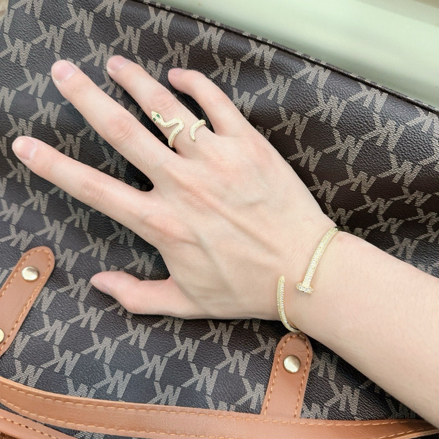 Sculptural Statement Bracelet in Gold-Tone – Design 57 styled view