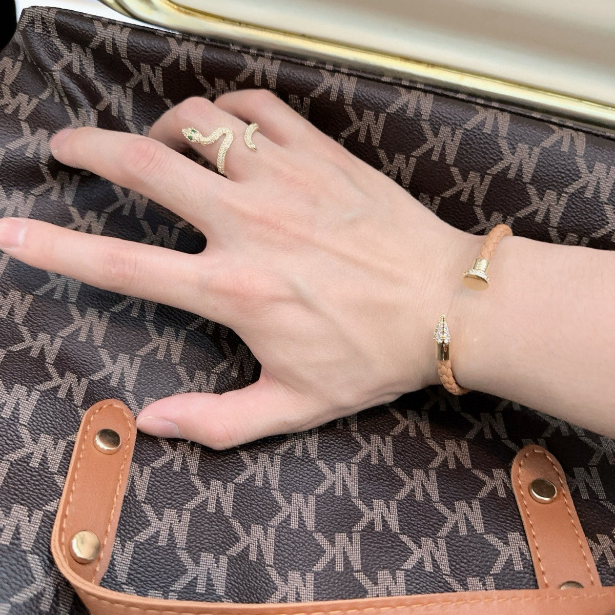 Sculptural Statement Bracelet in Gold-Tone – Design 55 side detail