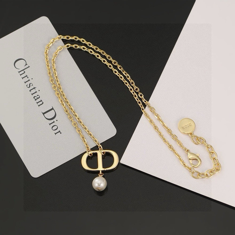 Pearl-Style Motif Pendant Necklace in Polished Metal-Tone with Pearl-Style Detail – Design 006 main product view
