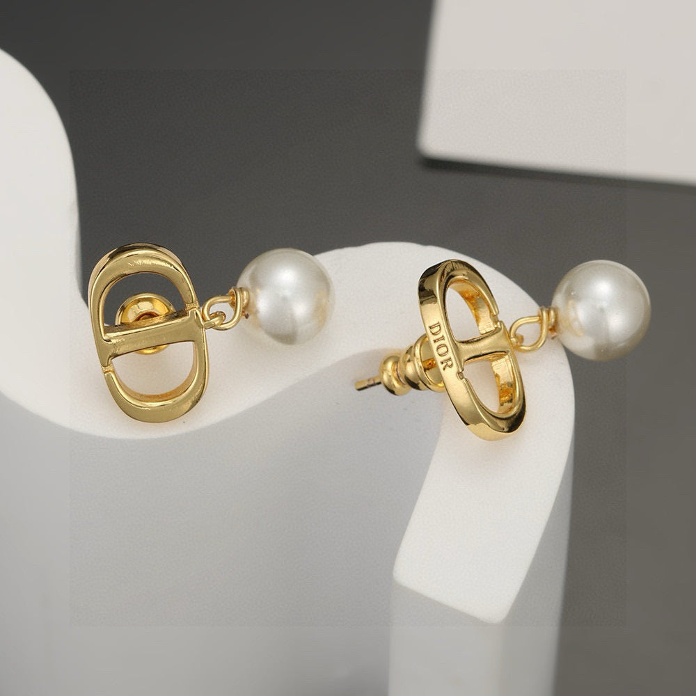 Pearl-Style Motif Stud Earrings in Silver-Tone with Pearl-Style Detail – Design 006 styled view