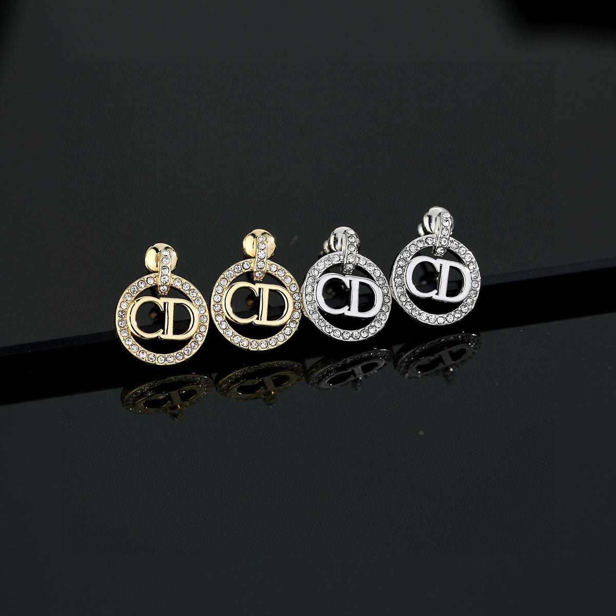 Graphic Letter Motif Statement Earrings in Polished Metal-Tone – Design 010 main product view