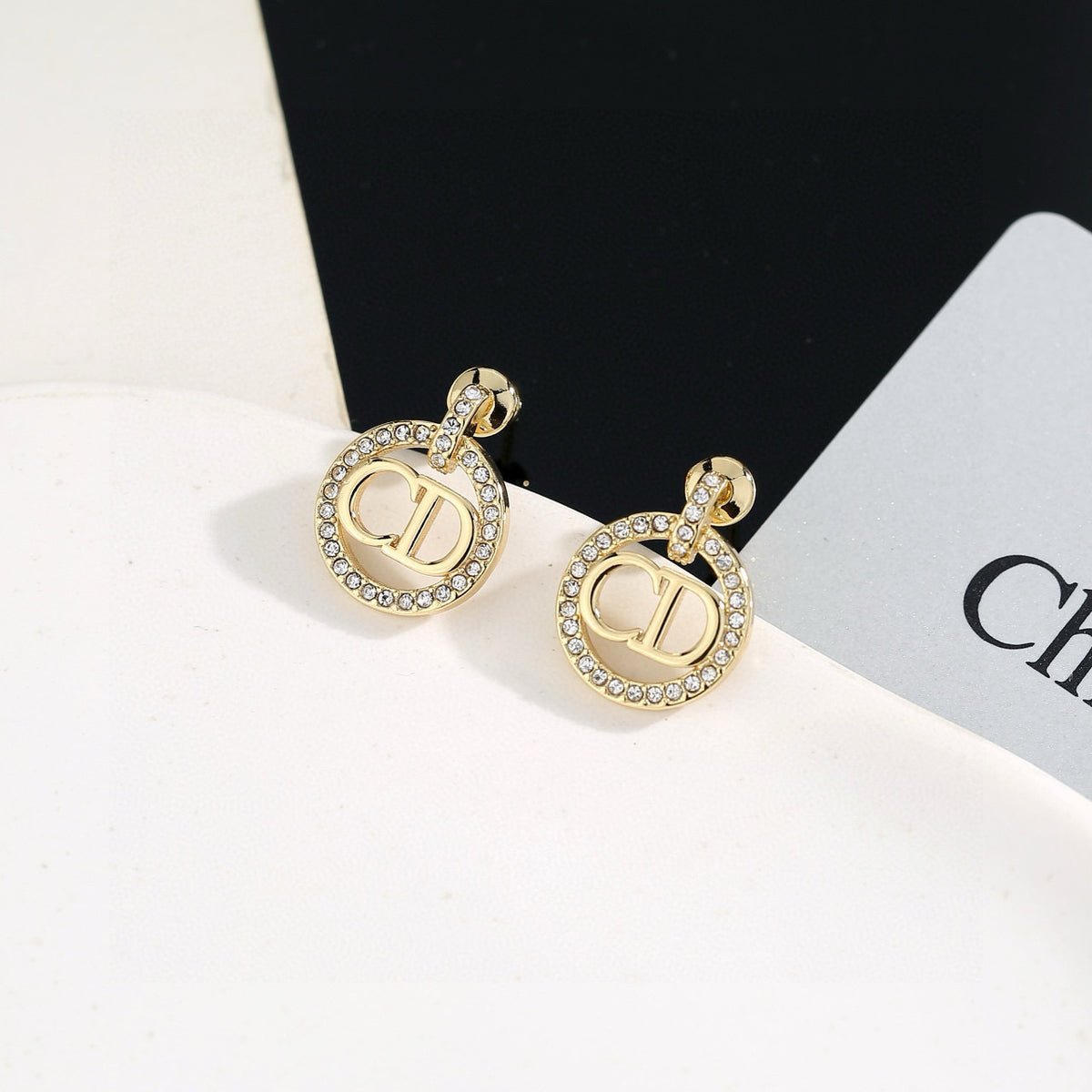 Graphic Letter Motif Statement Earrings in Polished Metal-Tone – Design 010 side detail