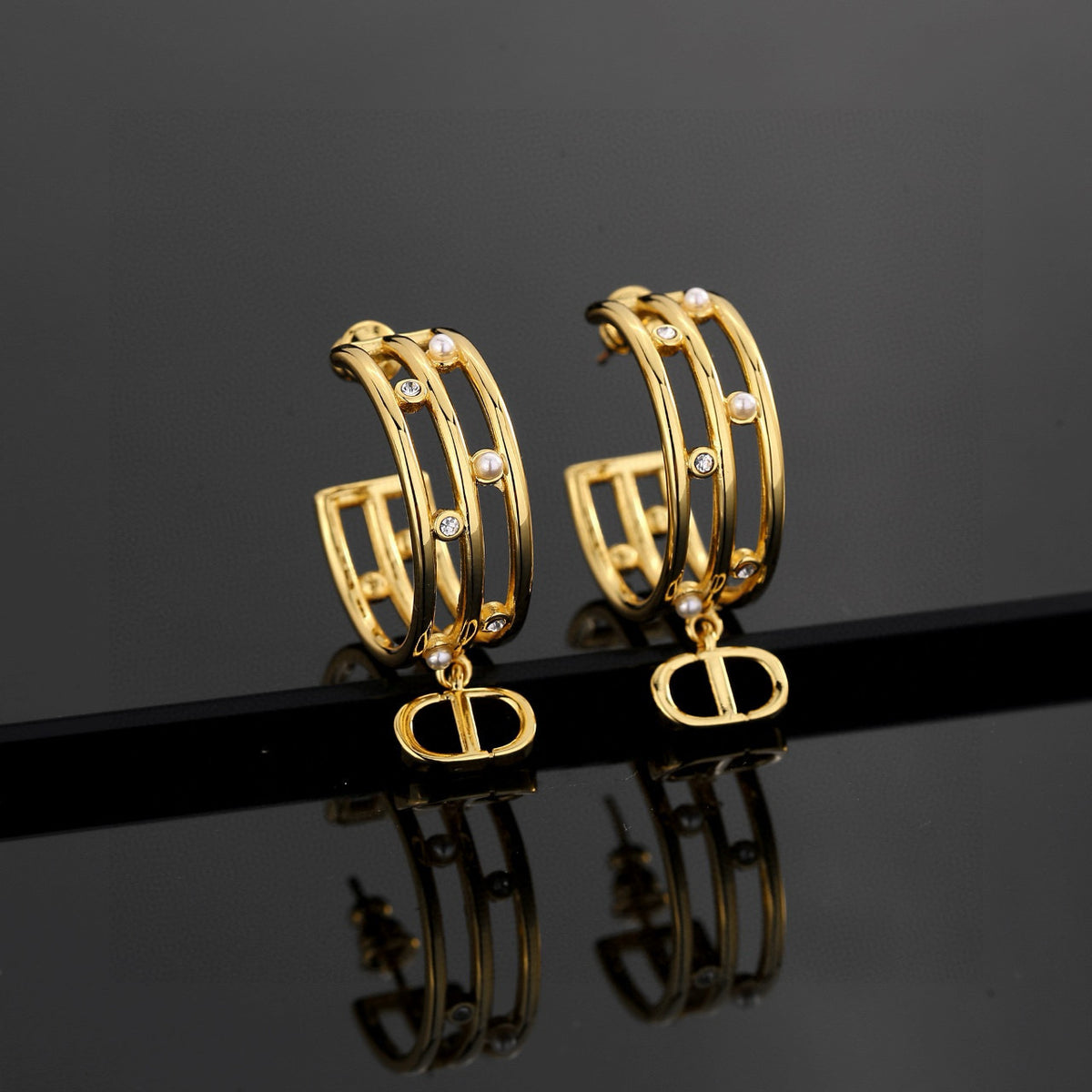 Pearl-Style Motif Stud Earrings in Silver-Tone with Pearl-Style Detail – Design 005 styled view