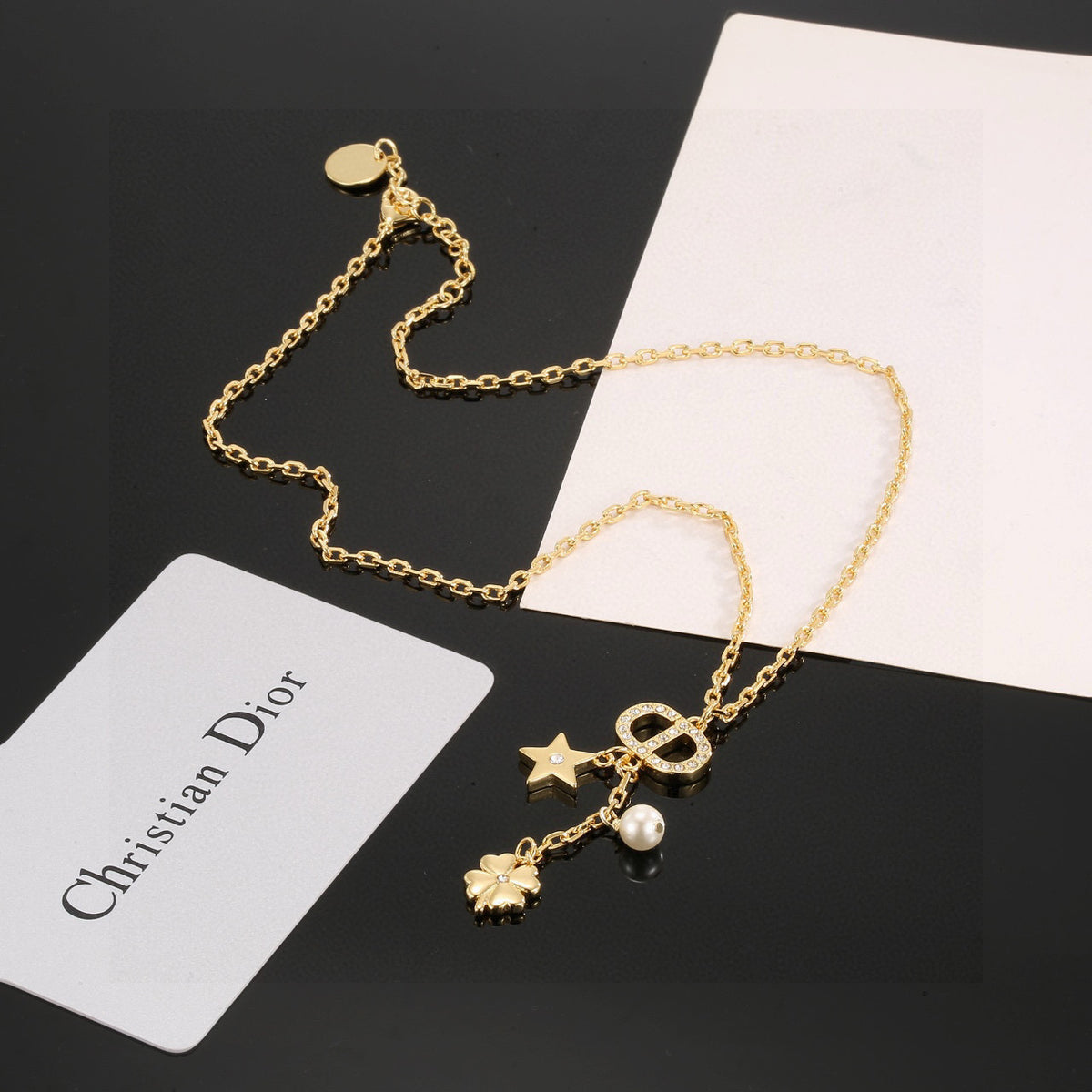 Graphic Letter Motif Pendant Necklace in Polished Metal-Tone with Vintage-Style Finish – Design 002 side detail