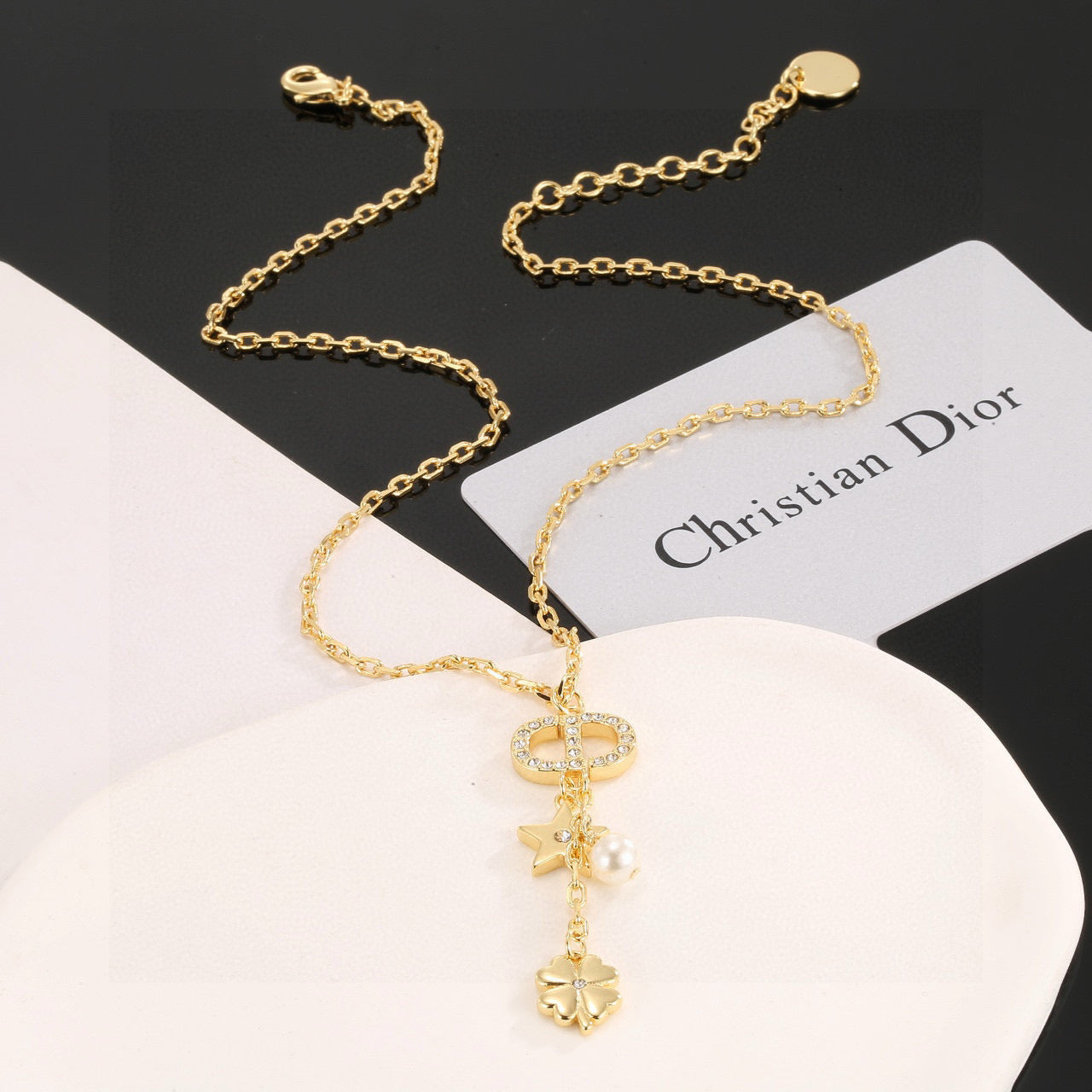 Graphic Letter Motif Pendant Necklace in Polished Metal-Tone with Vintage-Style Finish – Design 002 front view