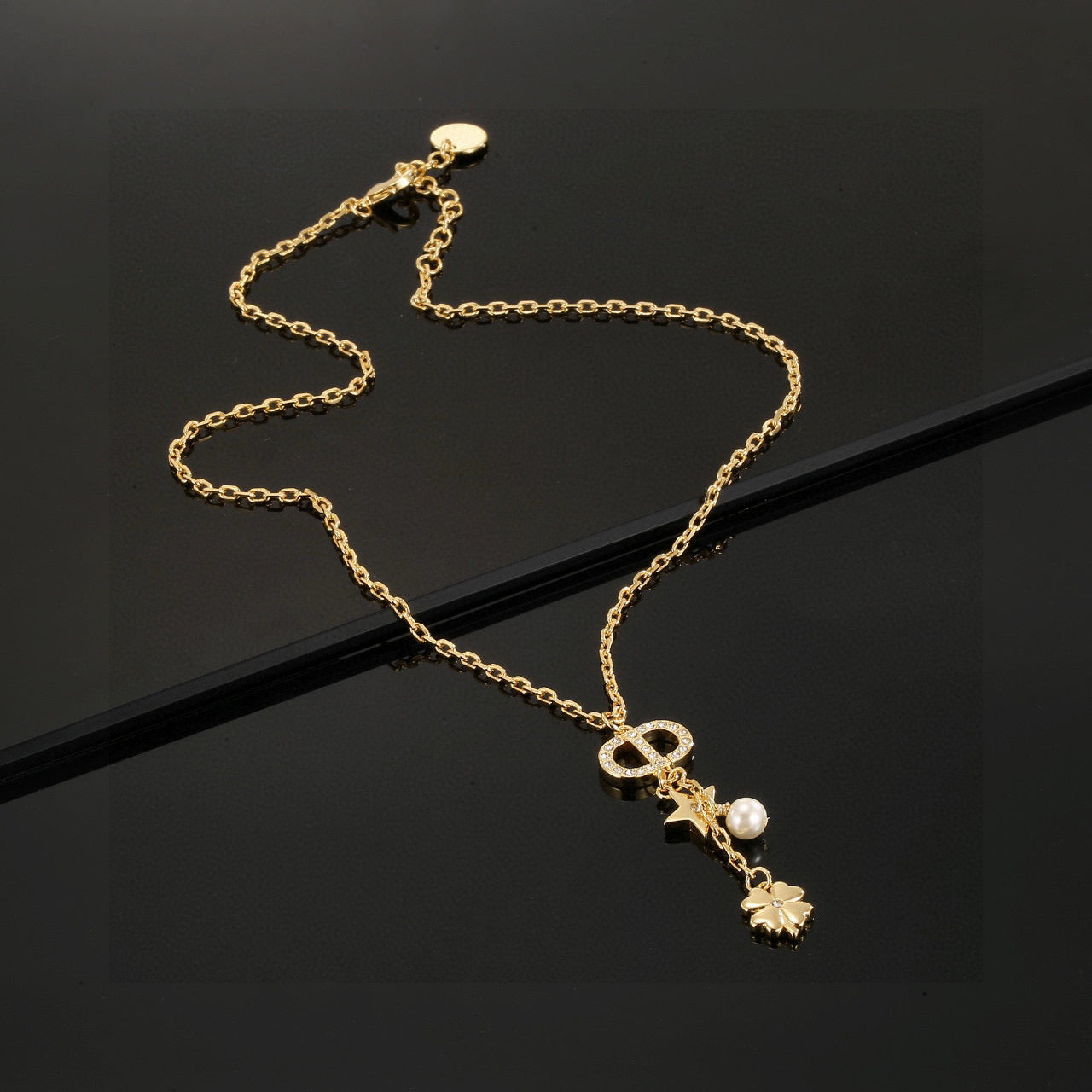 Graphic Letter Motif Pendant Necklace in Polished Metal-Tone with Vintage-Style Finish – Design 002 main product view