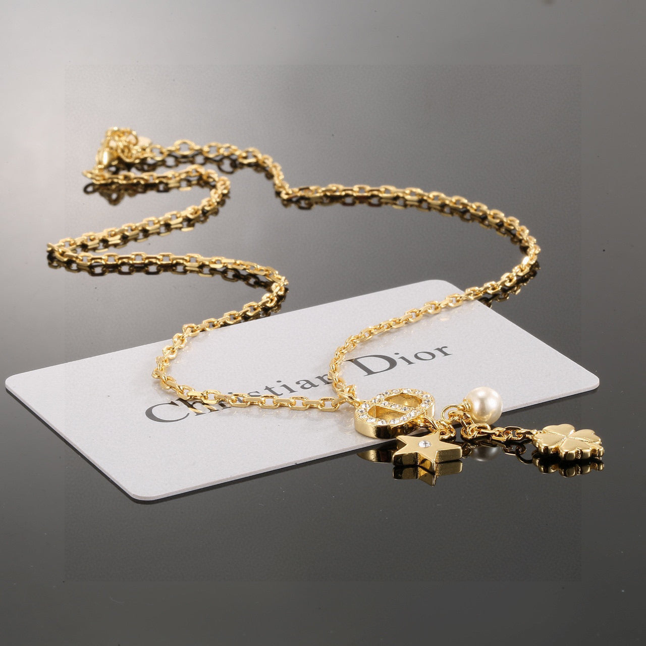 Graphic Letter Motif Pendant Necklace in Polished Metal-Tone with Vintage-Style Finish – Design 002 styled view