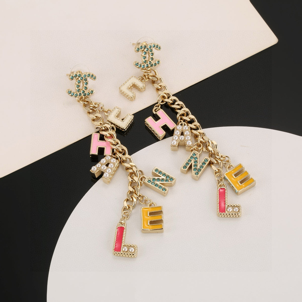 Letter Stud Earrings in Gold-Tone – Design 001 front product view