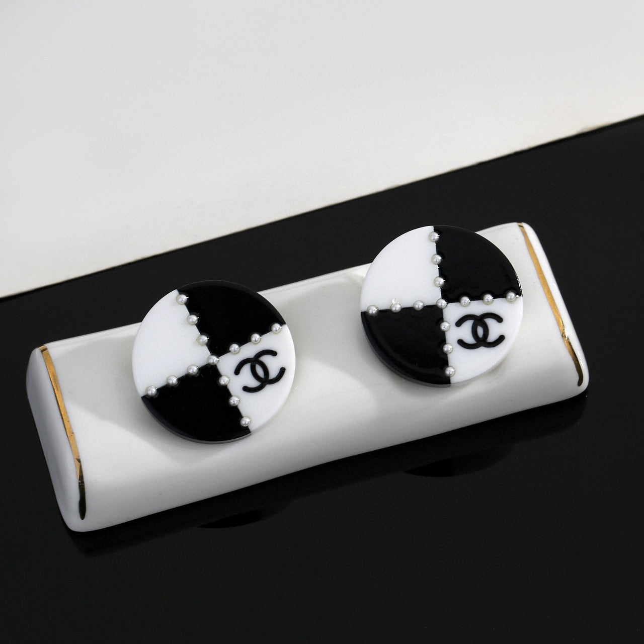 Signature Emblem Stud Earrings in Gold-Tone – Design 018 styled product view