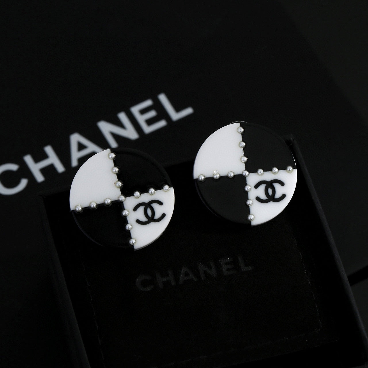 Signature Emblem Stud Earrings in Gold-Tone – Design 018 detail view