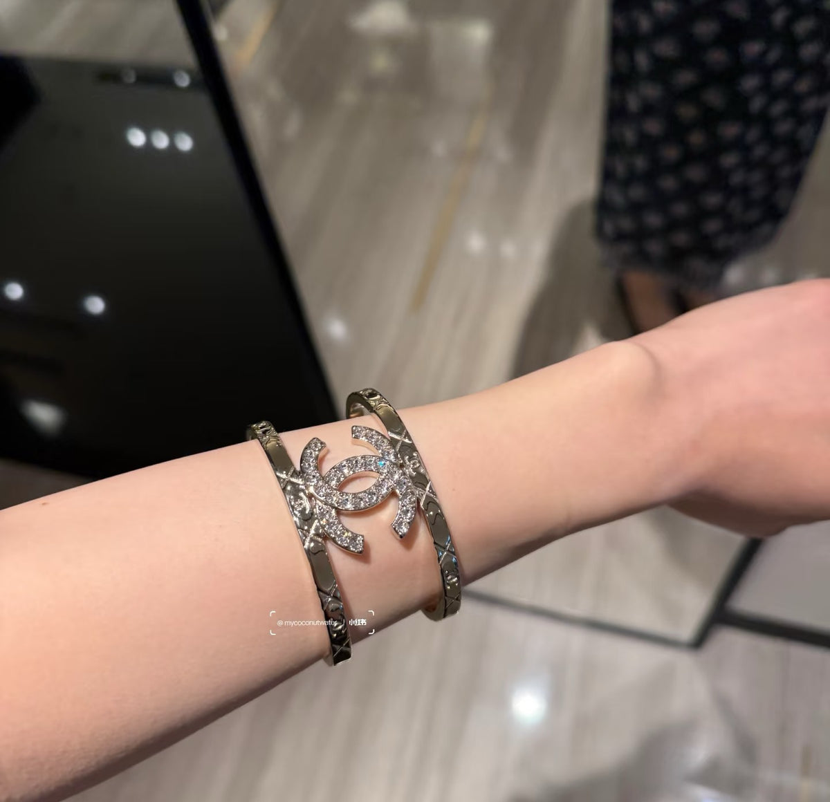 Signature Emblem Bangle in Polished Metal-Tone – Black Detail – Design 002 styled product view
