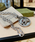 Double-G Emblem Pendant Necklace in Polished Metal-Tone – Vintage Detail – Design 019 main product view