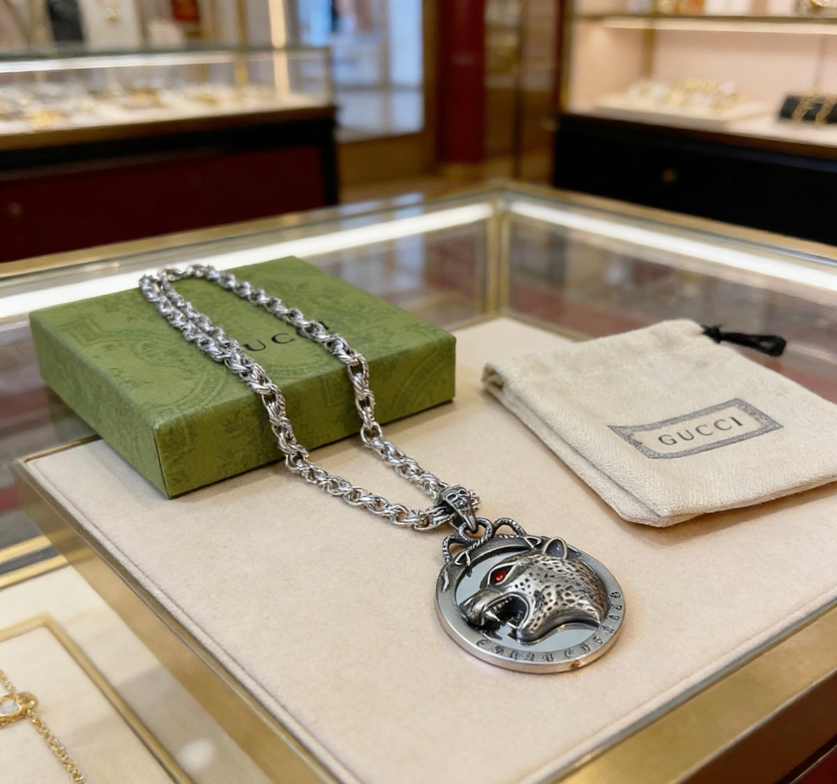 Double-G Emblem Pendant Necklace in Polished Metal-Tone – Vintage Detail – Design 019 front product view