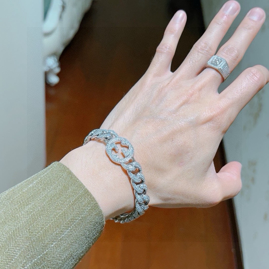 Geometric Emblem Bracelet in Polished Metal-Tone – Design 029 detail view