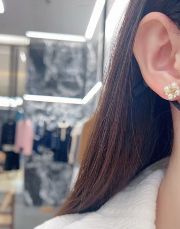 Signature Emblem Stud Earrings in Gold-Tone – Design 03 detail view