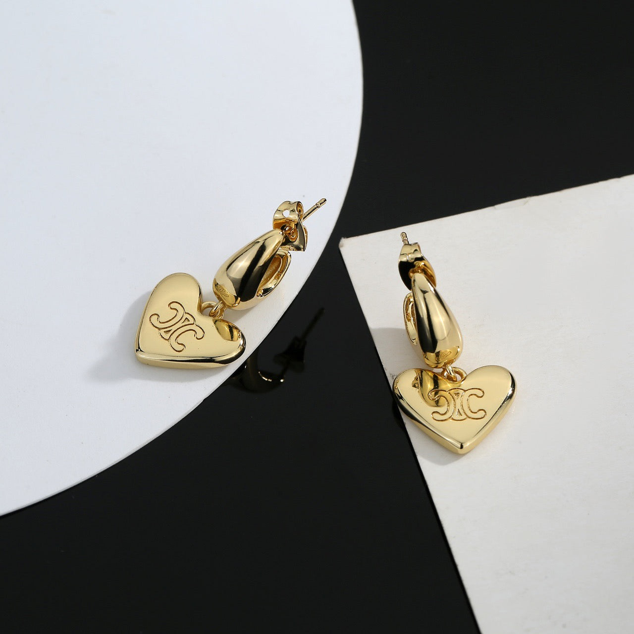 Signature Emblem Stud Earrings in Gold-Tone – Design 02 detail view