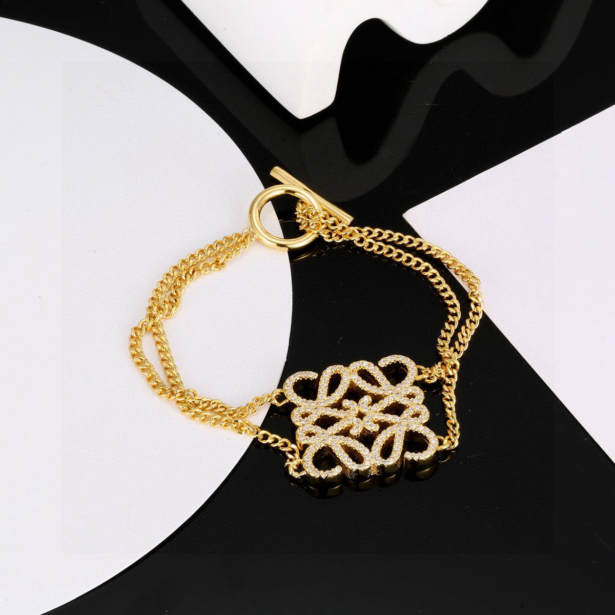 Floral Motif Statement Bracelet in Gold-Tone with Crystal-Style Accents styled view