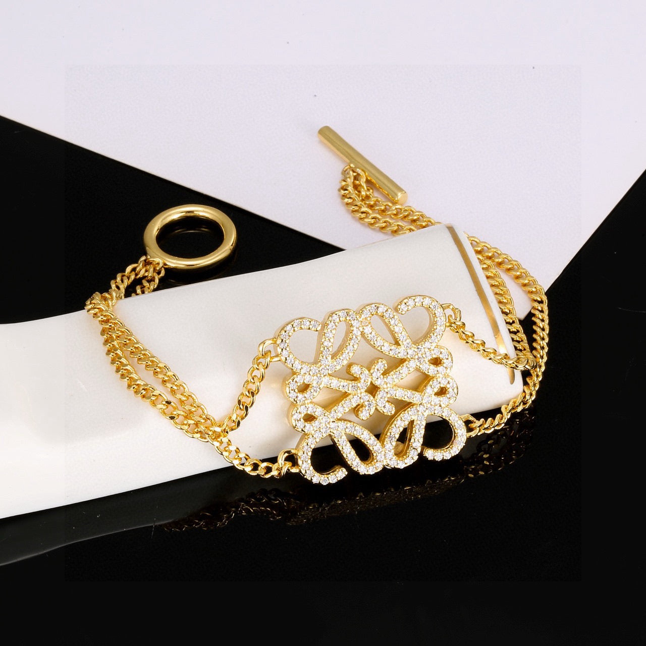 Floral Motif Statement Bracelet in Gold-Tone with Crystal-Style Accents main product view