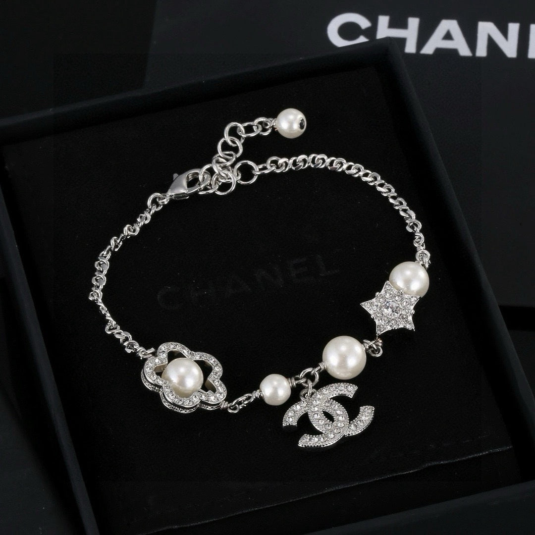 Camellia Bracelet in Polished Metal-Tone – Pearl Detail main product view