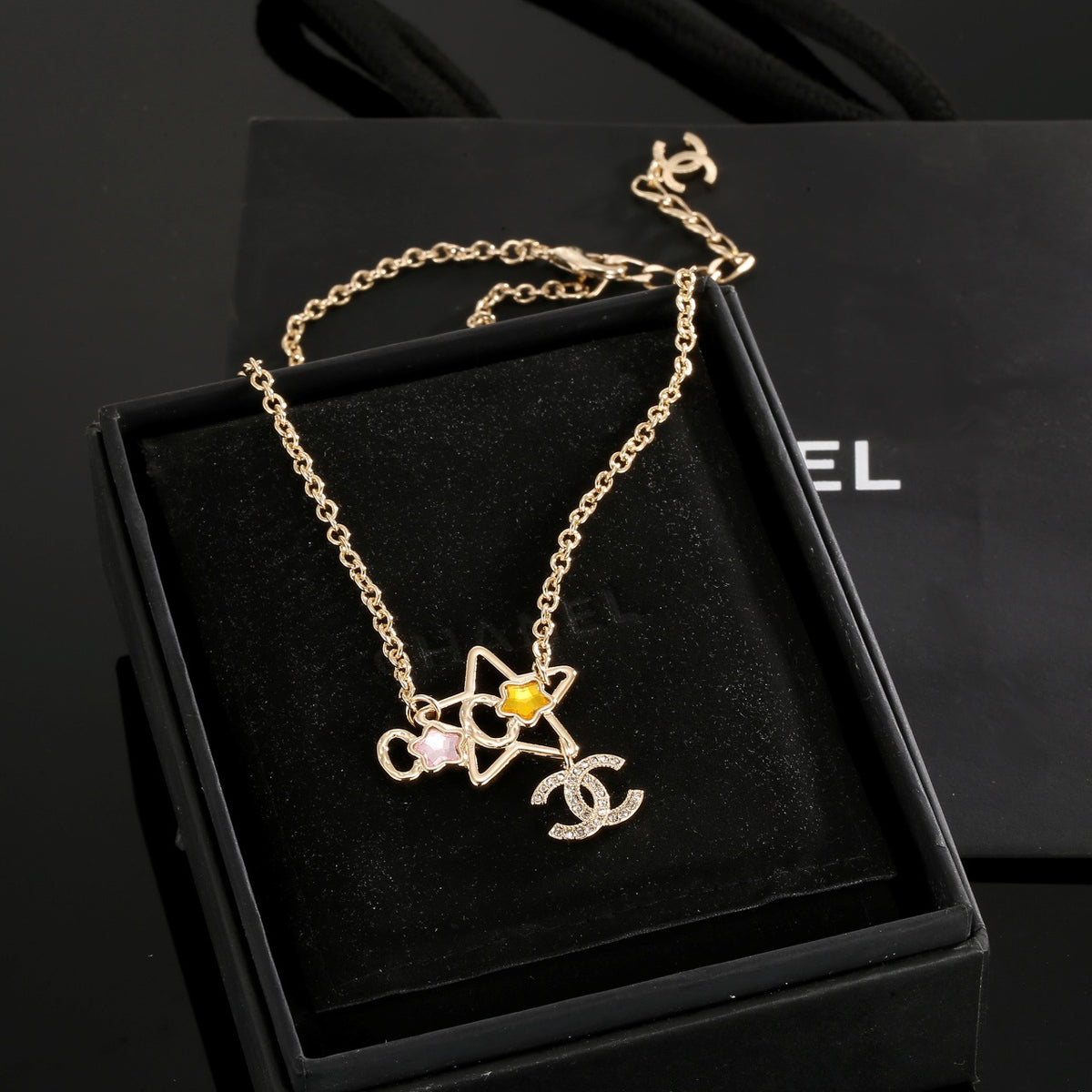 Double-C Emblem Crystal-Accent Pendant Necklace – Star Detail main product view