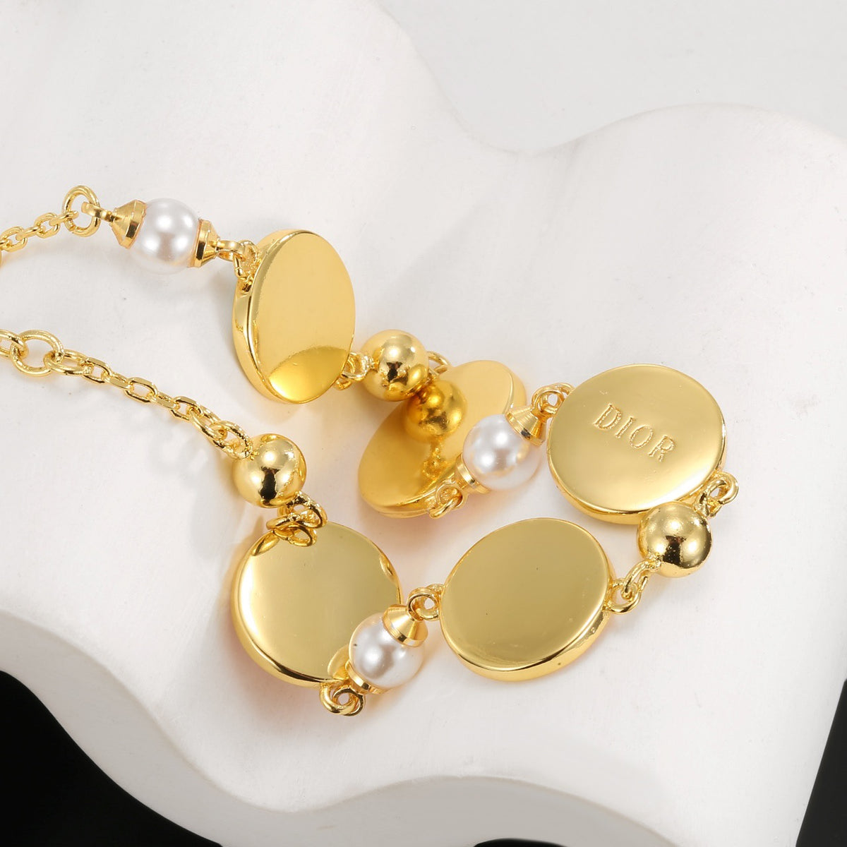 Graphic Letter Motif Pendant Necklace in Gold-Tone with Vintage-Style Finish – Design 001 styled view