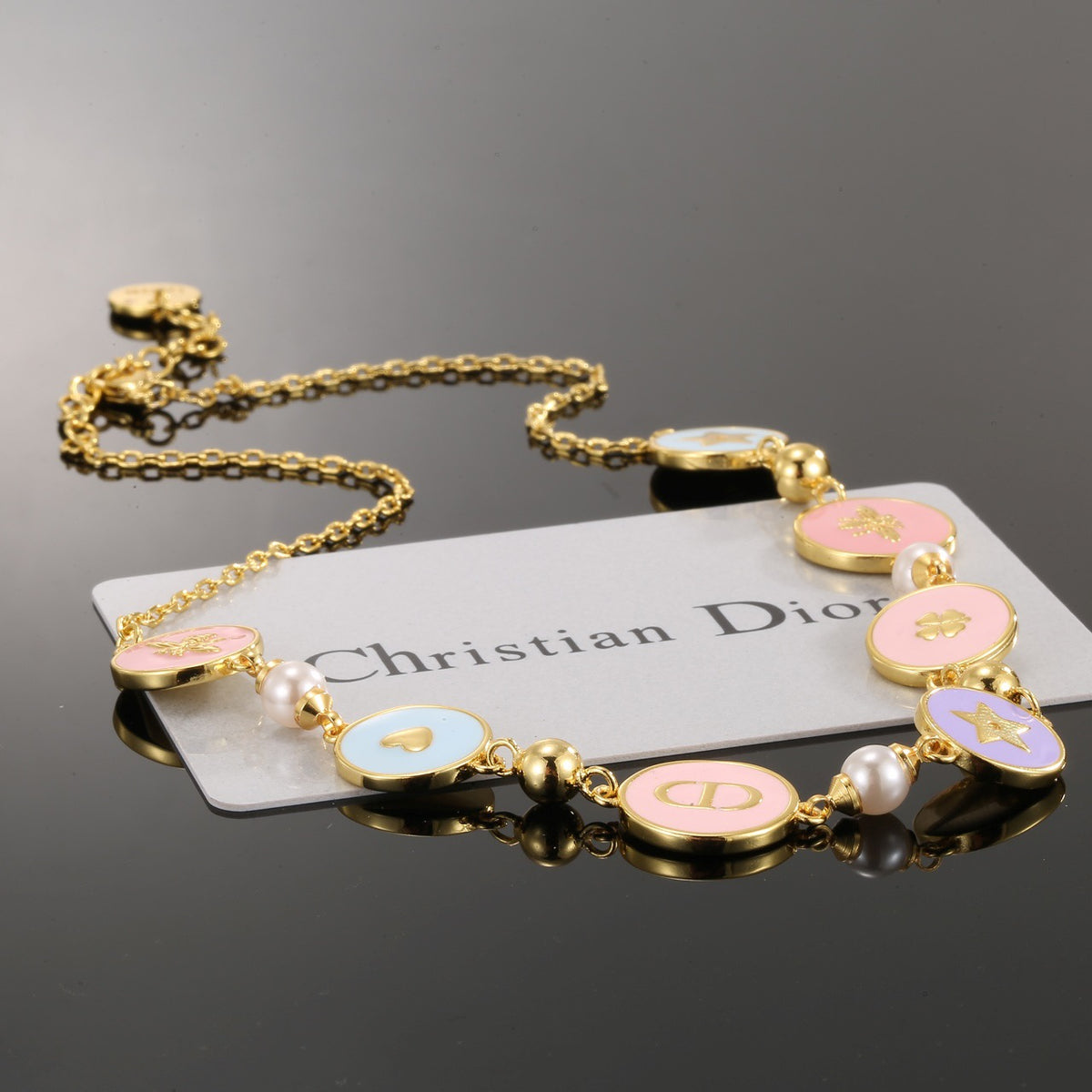Graphic Letter Motif Pendant Necklace in Gold-Tone with Vintage-Style Finish – Design 001 close-up detail