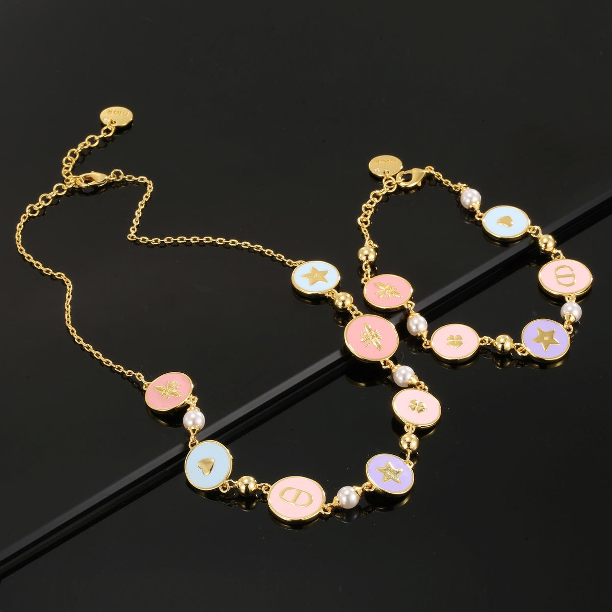 Graphic Letter Motif Pendant Necklace in Gold-Tone with Vintage-Style Finish – Design 001 main product view