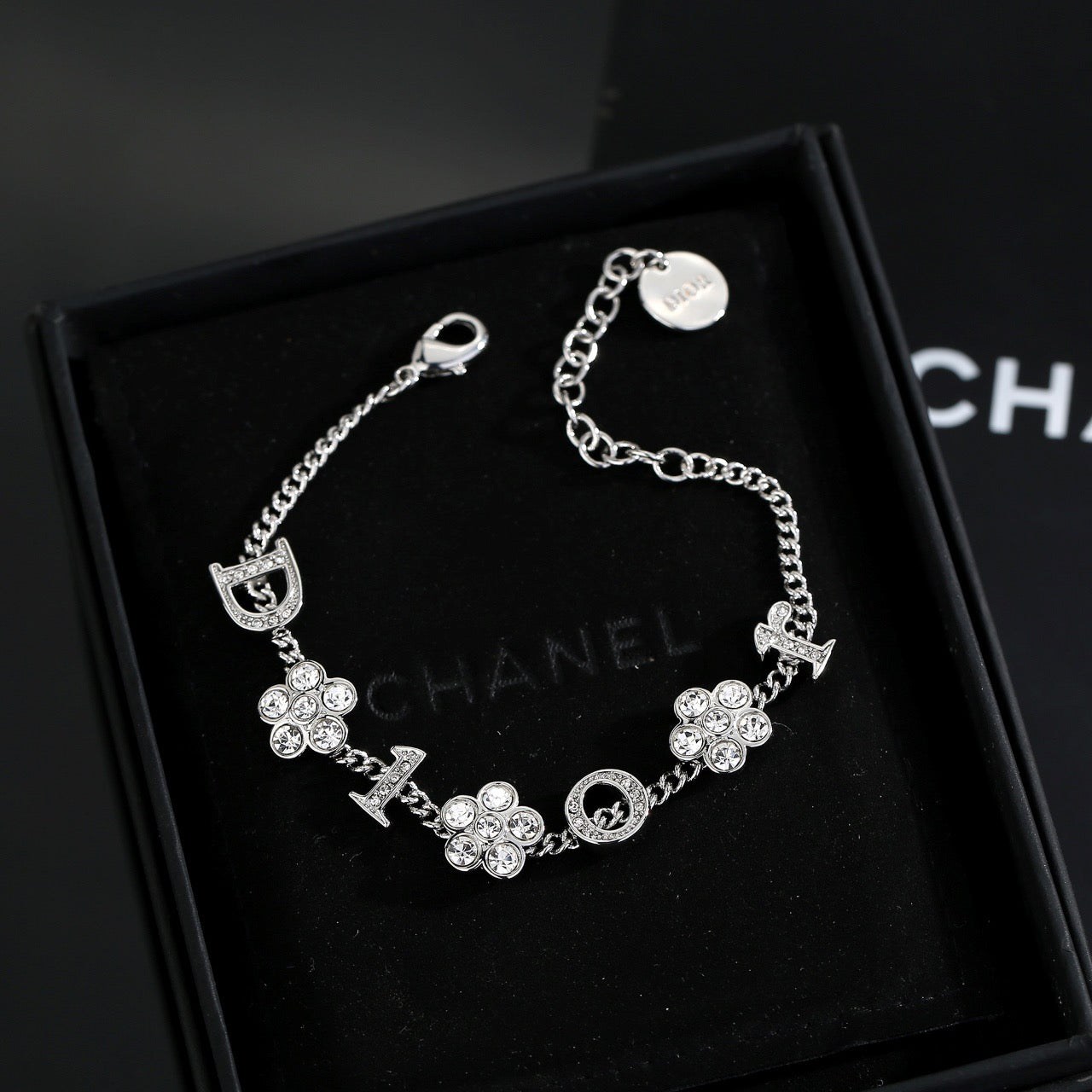 Floral Motif Pendant Necklace in Polished Metal-Tone with Crystal-Style Accents – Design 001 styled view