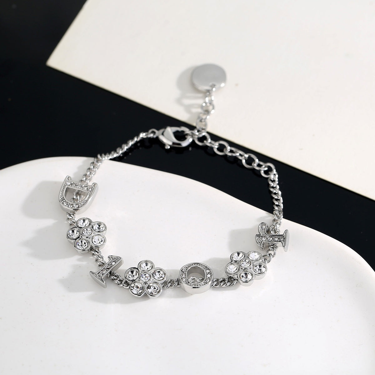 Floral Motif Pendant Necklace in Polished Metal-Tone with Crystal-Style Accents – Design 001 main product view