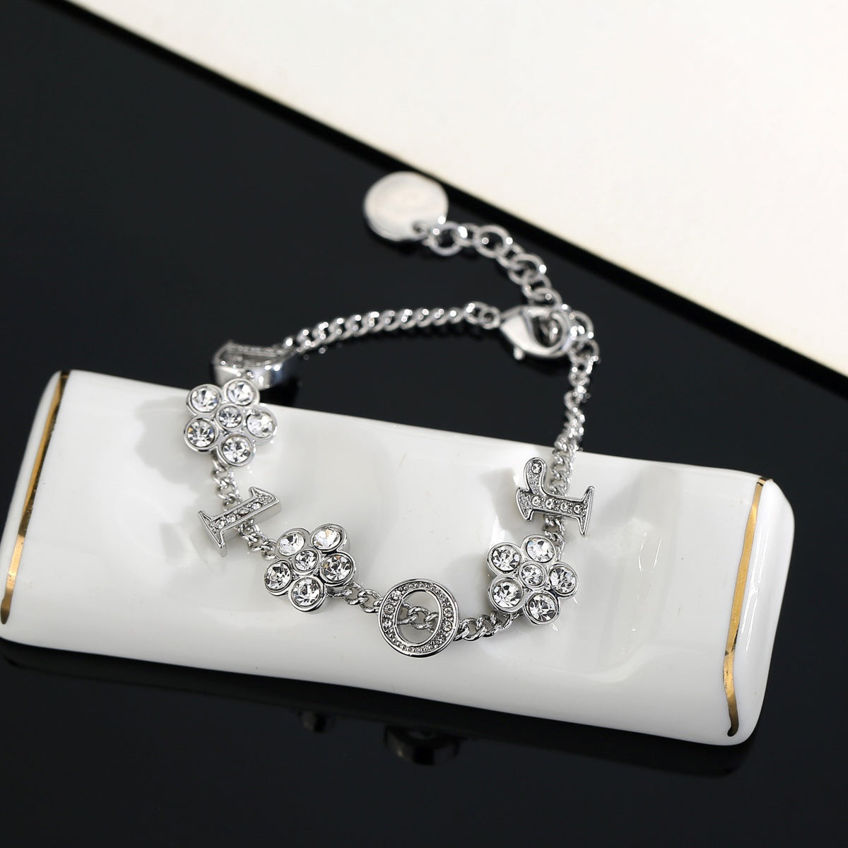 Floral Motif Pendant Necklace in Polished Metal-Tone with Crystal-Style Accents – Design 001 main product view