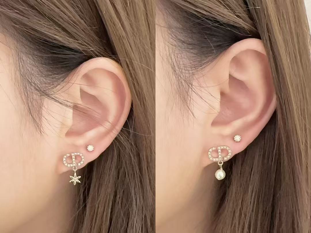 Graphic Letter Motif Stud Earrings in Polished Metal-Tone with Asymmetric Detail styled view