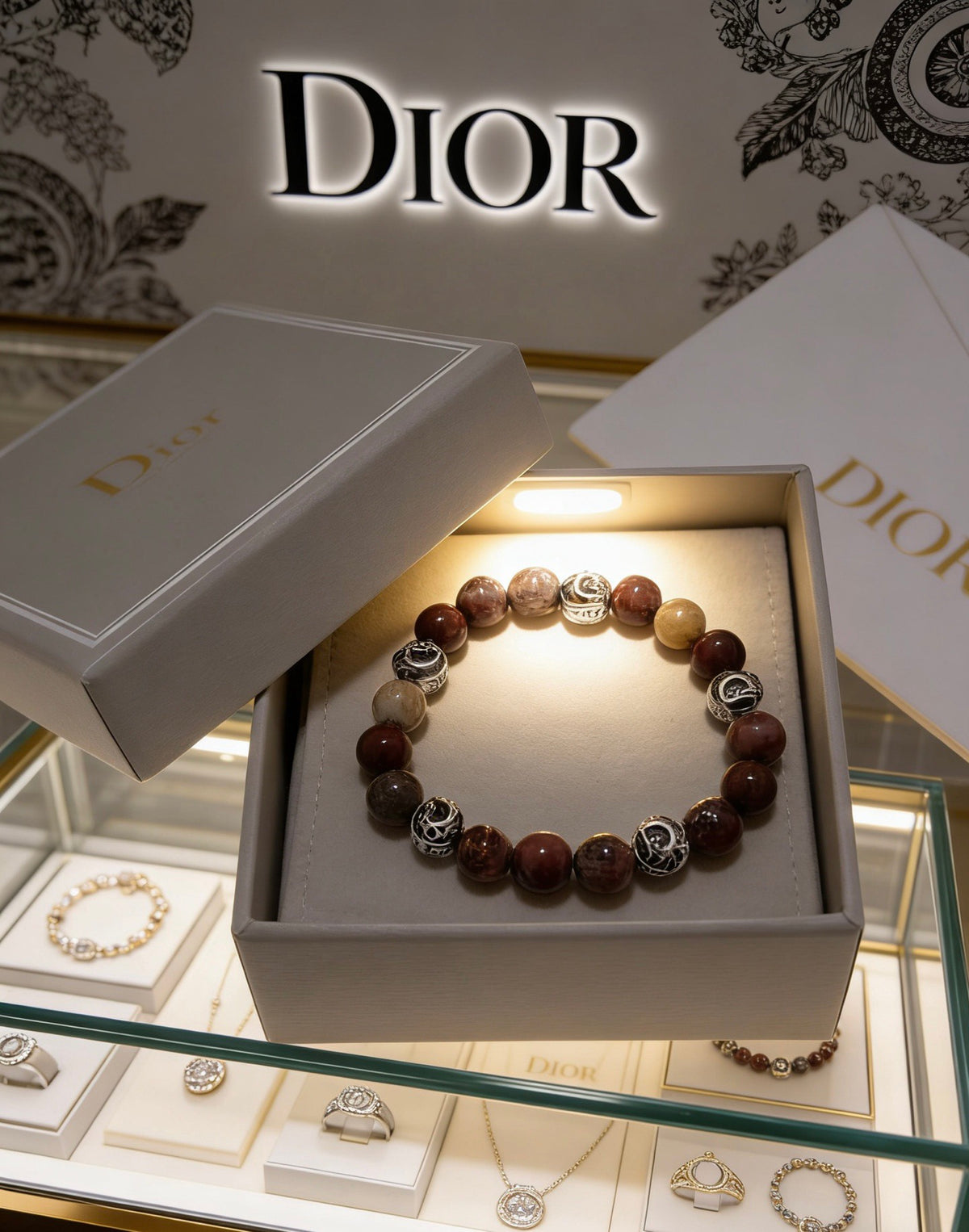 Star Motif Statement Bracelet in Silver-Tone with Vintage-Style Finish – Design 002 main product view
