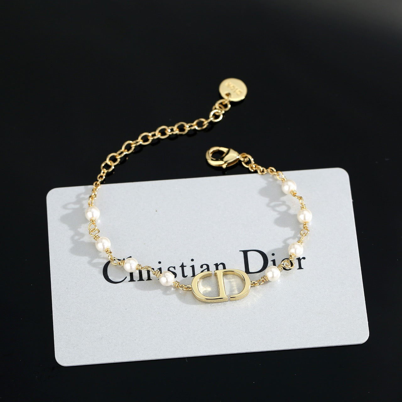 Pearl-Style Motif Statement Bracelet in Polished Metal-Tone with Pearl-Style Detail – Design 004 main product view