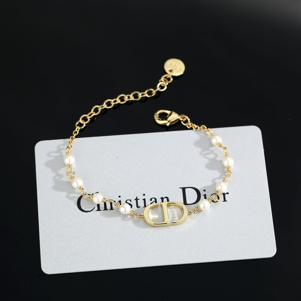 Pearl-Style Motif Statement Bracelet in Polished Metal-Tone with Pearl-Style Detail – Design 004 main product view