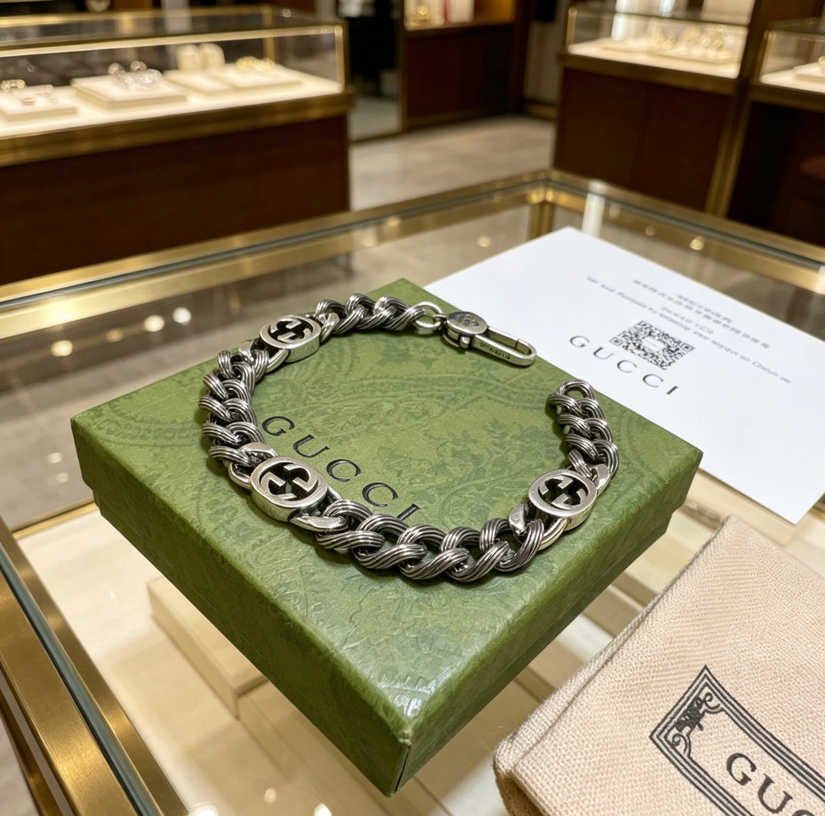 Geometric Emblem Bracelet in Polished Metal-Tone – Design 034 detail view