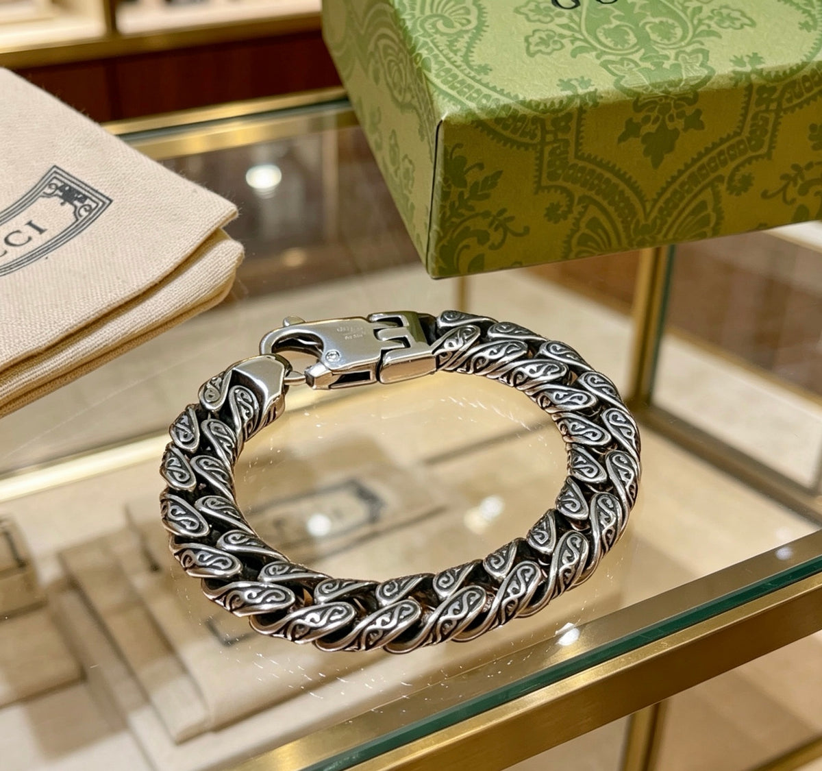 Geometric Emblem Bracelet in Polished Metal-Tone – Design 033 front product view