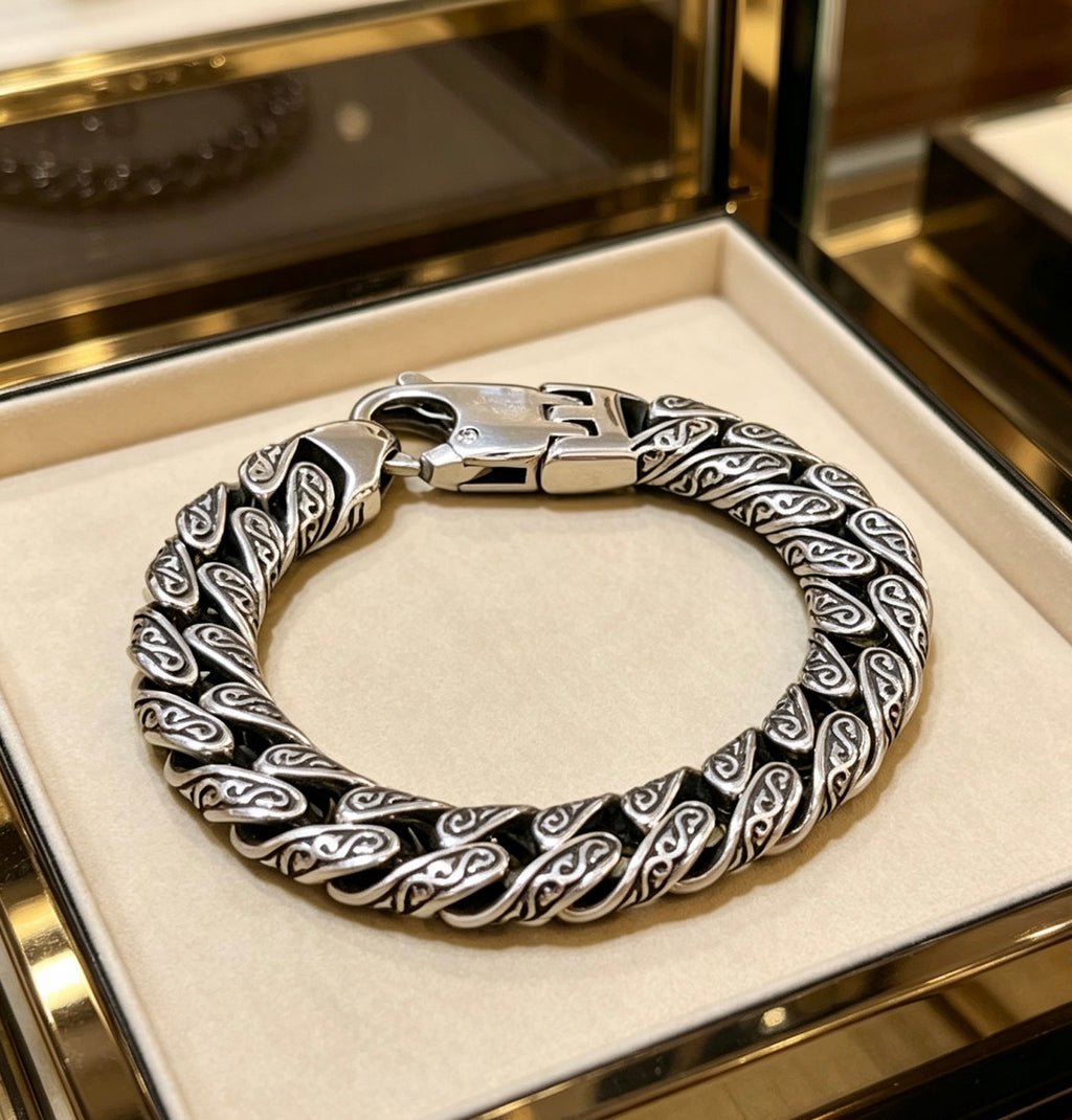 Geometric Emblem Bracelet in Polished Metal-Tone – Design 033 main product view