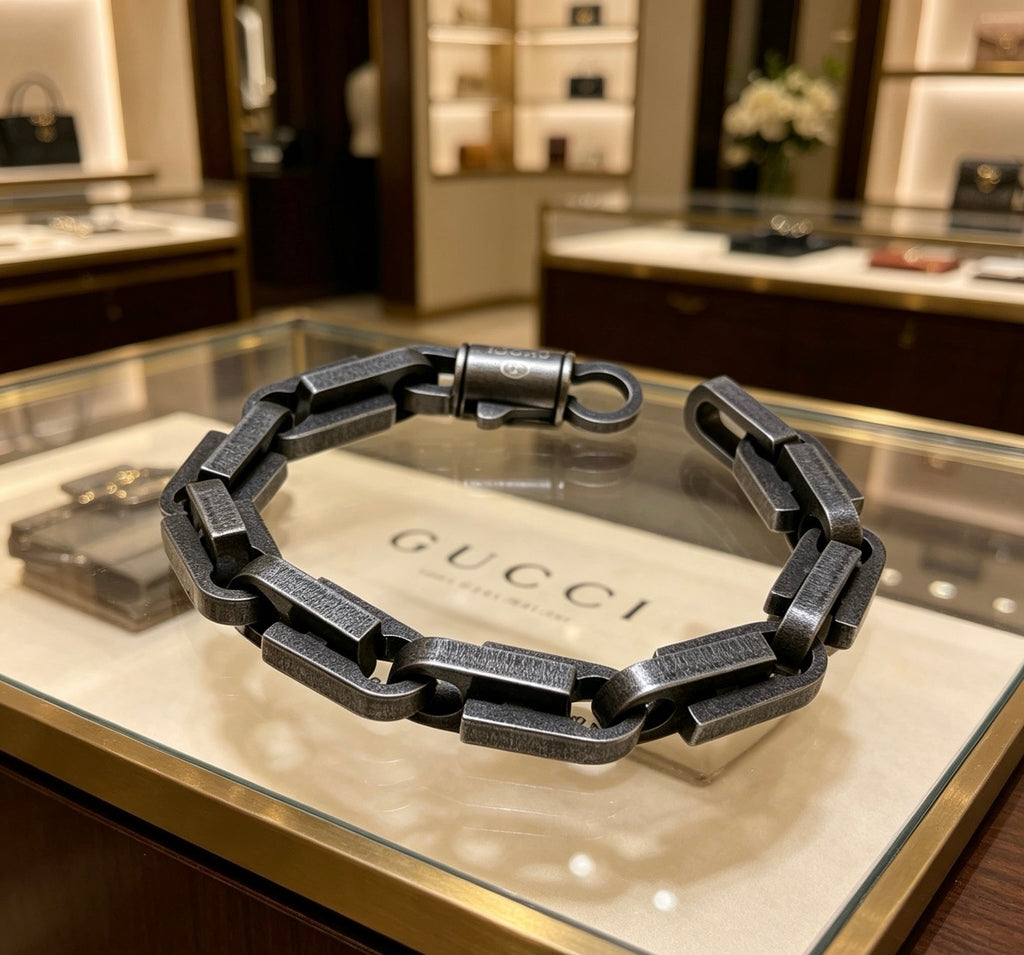 Geometric Emblem Bracelet in Polished Metal-Tone – Vintage Detail – Design 006 styled product view