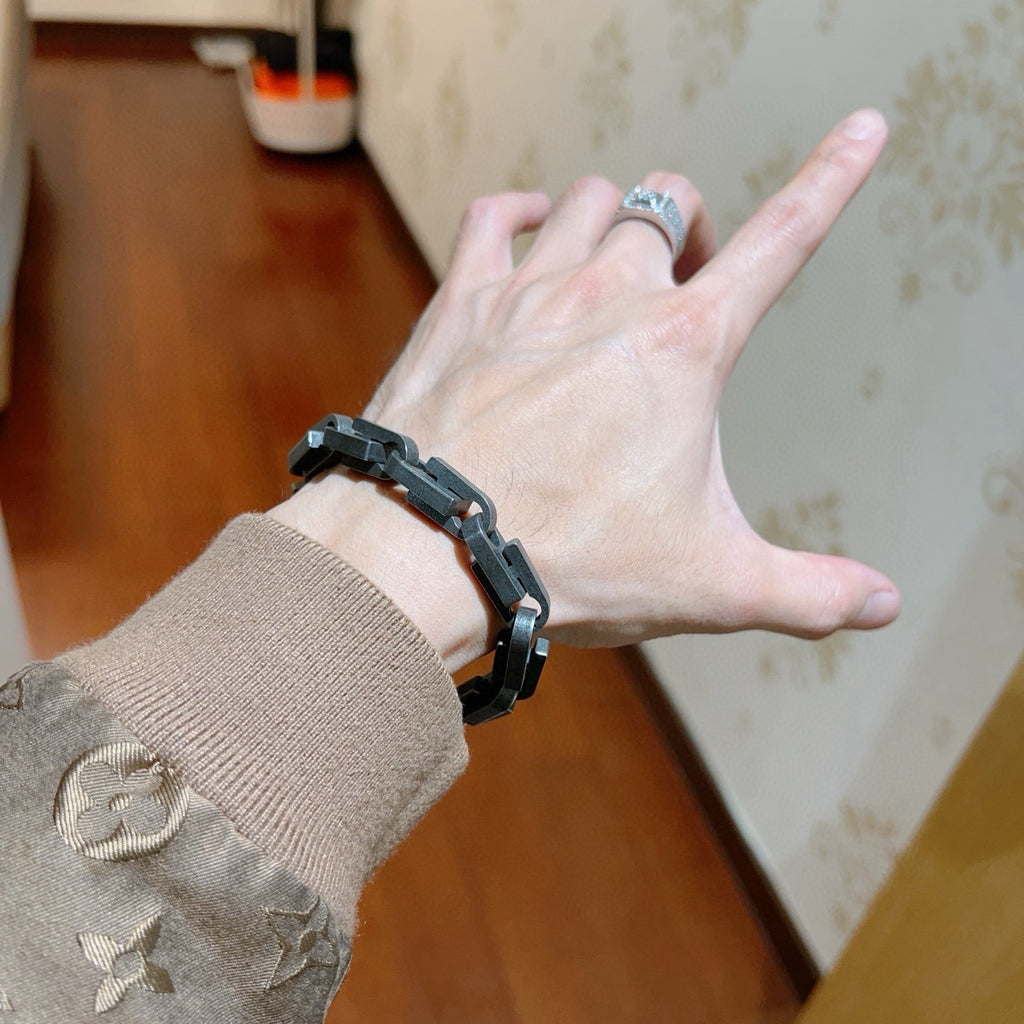 Geometric Emblem Bracelet in Polished Metal-Tone – Vintage Detail – Design 006 main product view