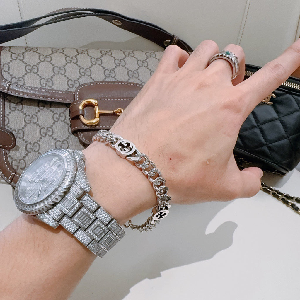 Geometric Emblem Bracelet in Polished Metal-Tone – Design 053 main product view