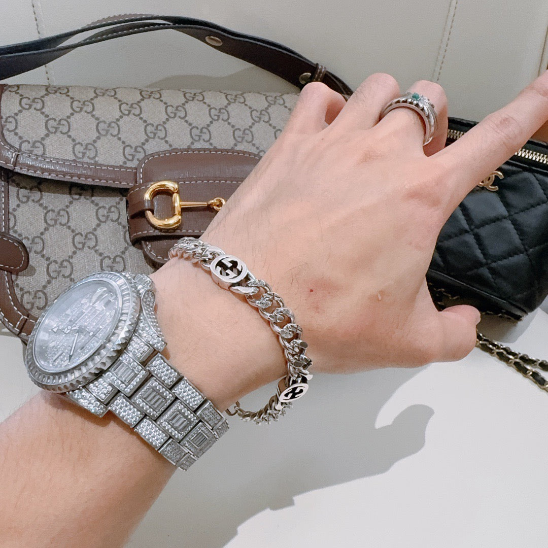Geometric Emblem Bracelet in Polished Metal-Tone – Design 053 main product view